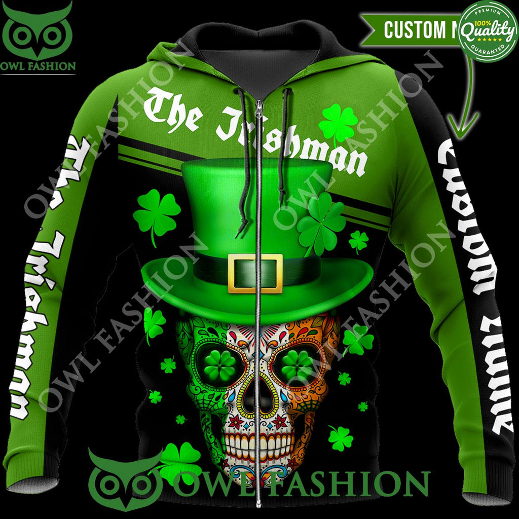 Skull Irishman St Patrick Day Unisex 3D Custom name hoodie shirt