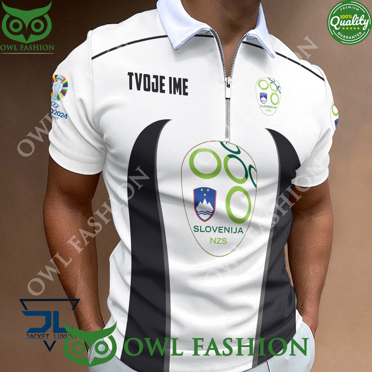 Slovenia Zipper Logo Football Team Euro 2024 Polo Shirt