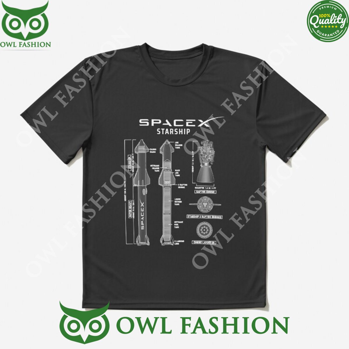 Spacex Starship Blueprint Elon Musk 2D T Shirt