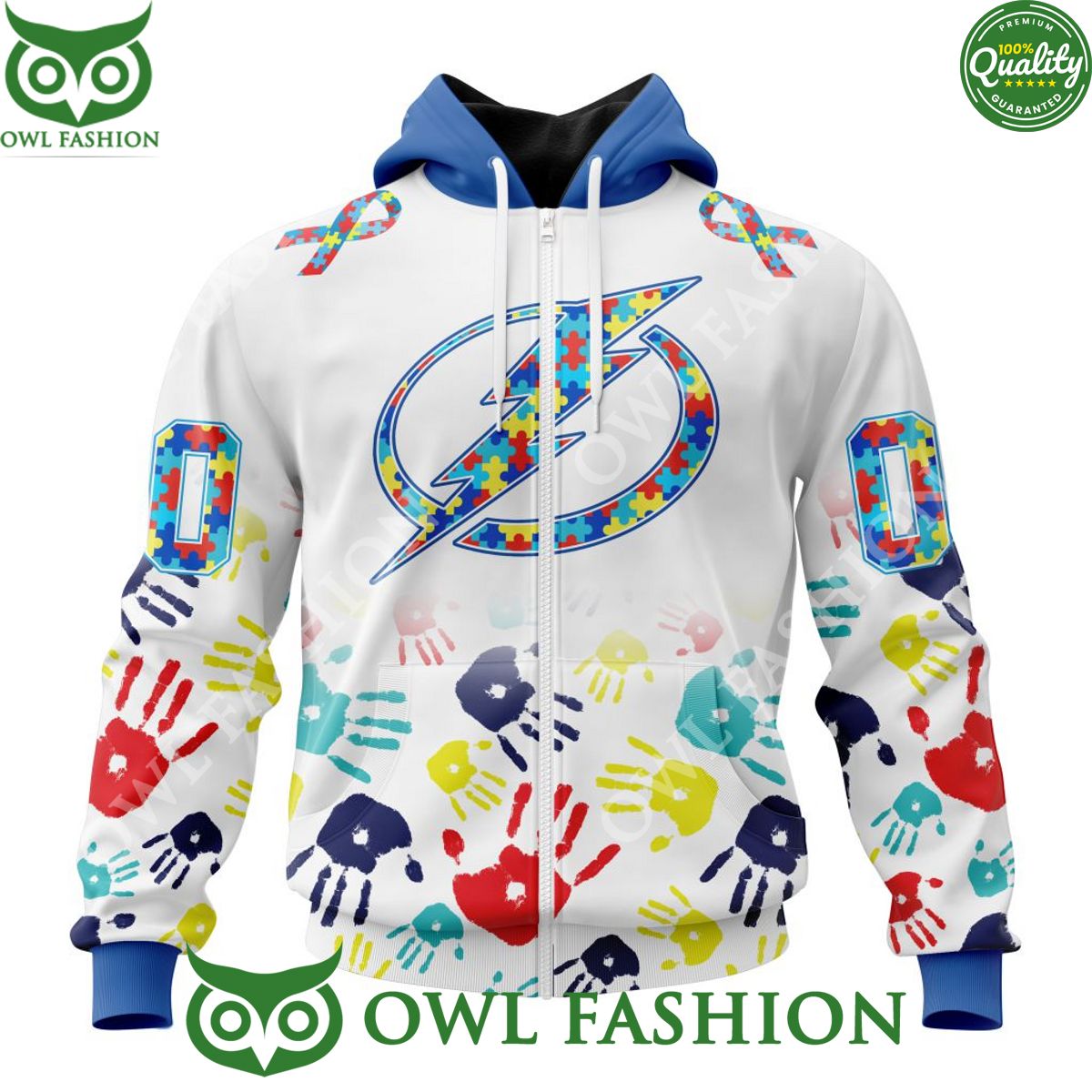 Special Autism Awareness NHL Tampa Bay Lightning Hand Pattern Paint hoodie shirt Custom Name and number