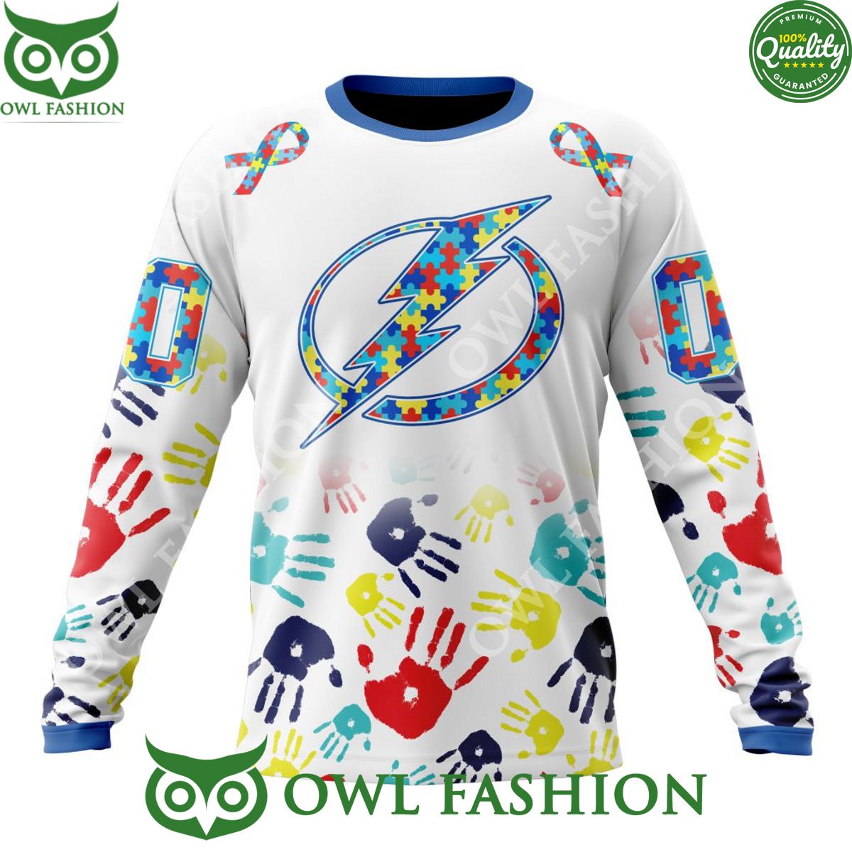 Special Autism Awareness NHL Tampa Bay Lightning Hand Pattern Paint hoodie shirt Custom Name and number