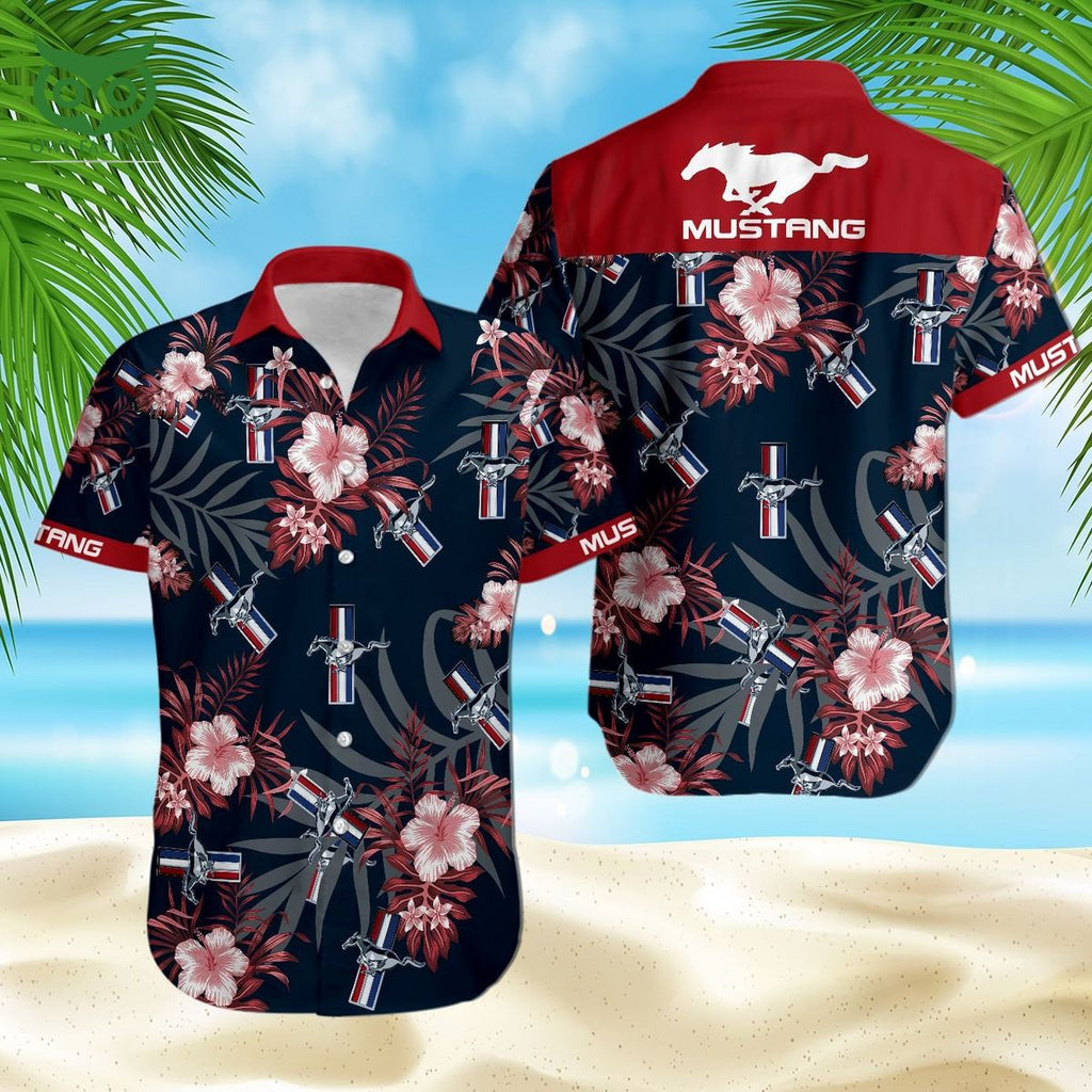 Sport Car Mustang Ford Beach Vibe 3D Hawaiian Shirt