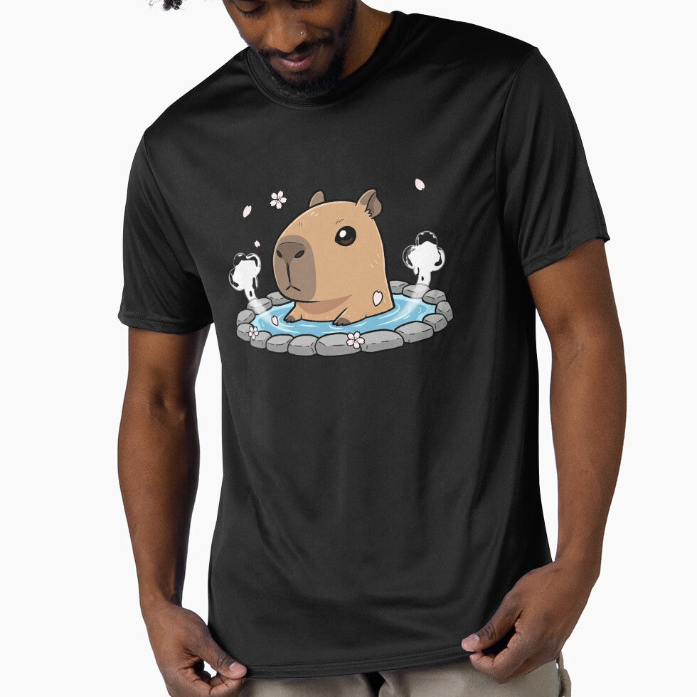The Zen Master: Peaceful Capybara Relaxing in a Hot Spring with Cherry Blossoms by bvdesignart