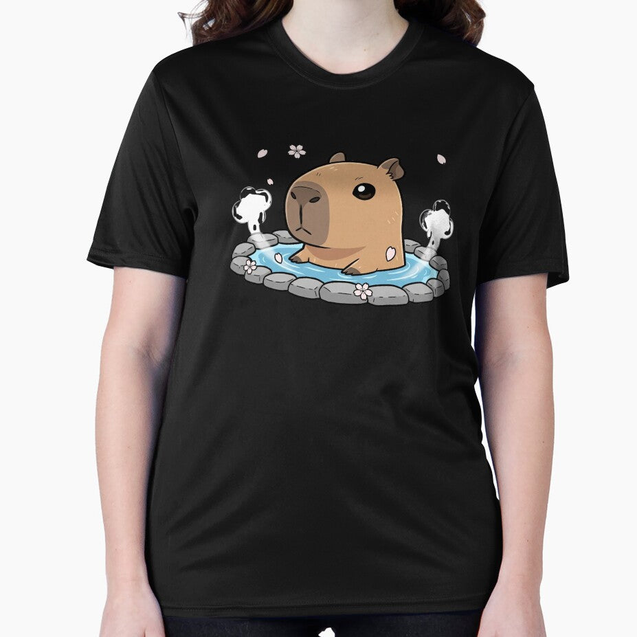 The Zen Master: Peaceful Capybara Relaxing in a Hot Spring with Cherry Blossoms by bvdesignart