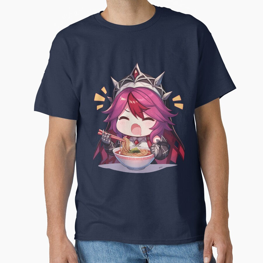 Game Rosaria Genshin Impact Chibi Girl Enjoying Spicy Ramen Anime by Raslbazola