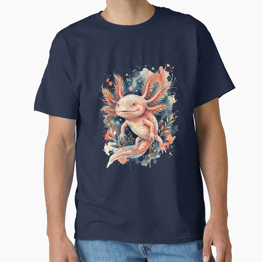 Cute Watercolor Axolotl Galaxy Art | Pink Axolotl Lover Gift by Biedroneczka