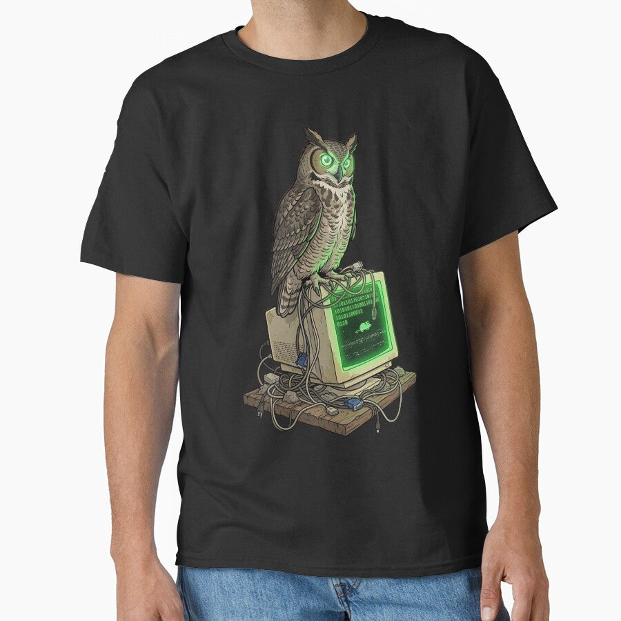 Owl Watching CRT Monitor - Retro Tech Weirdcore Meme - Coding Owl by Mythic Ink Studio