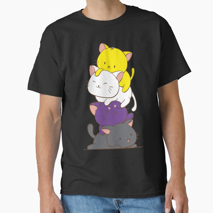 Nonbinary Pride Flag Kawaii Cats Cute LGBTQ Non-binary Kitty for Enby by Irene Koh