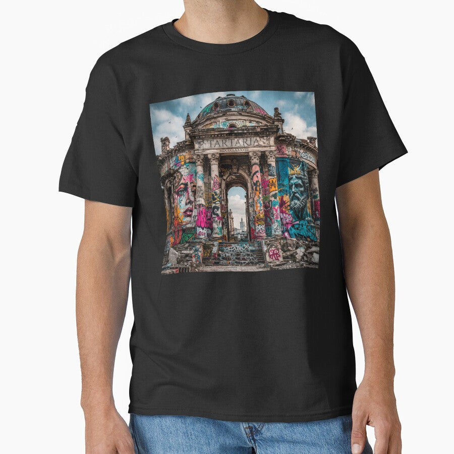 Ancient Tartaria Graffiti Art Print – Urban Street Art Ruins, Classical Architecture Meets Modern Graffiti Wall Decor by Emoji Emblems