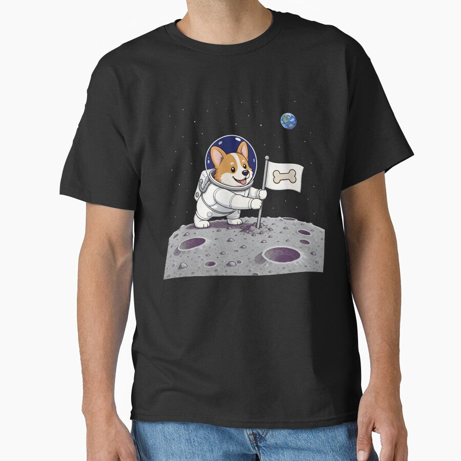 Cute Corgi Astronaut on Moon - Funny Space Dog Bone Flag Art by Knacky Print
