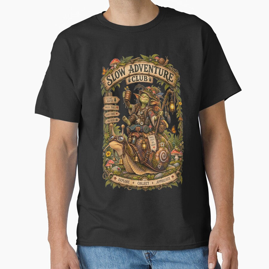 Slow Adventure Club T-Shirt Snail Road Trip Camping Graphic Tee by LintonGriffin