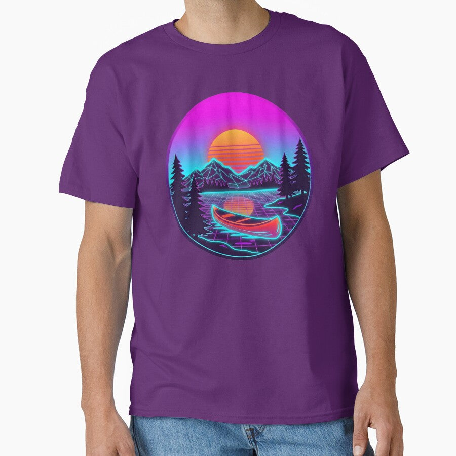 Neon Wilderness Canoe - Retro 80s Synthwave Sunset Aesthetic by MarCinu Art