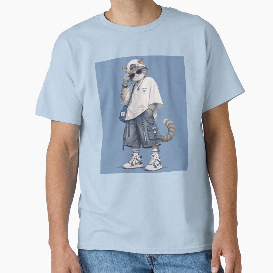 Catrio Gray Cat Denim Cargo Streetwear by Mindworx21