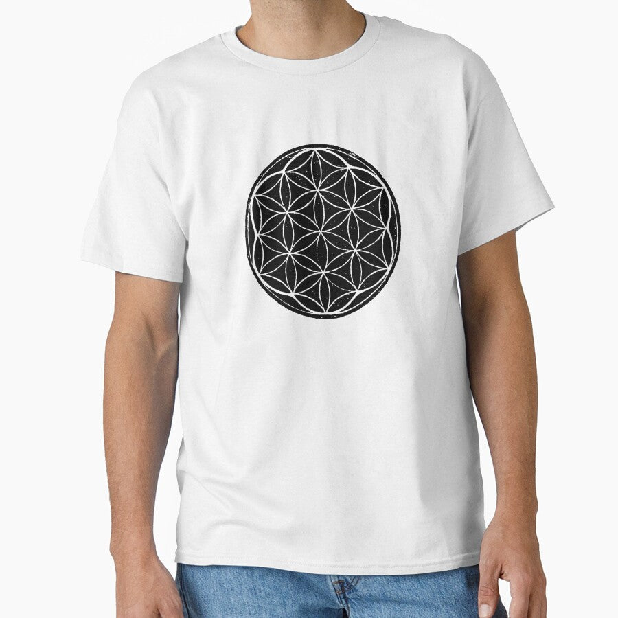 Flower of Life Linocut - Coal + Snow by Irene Estelle