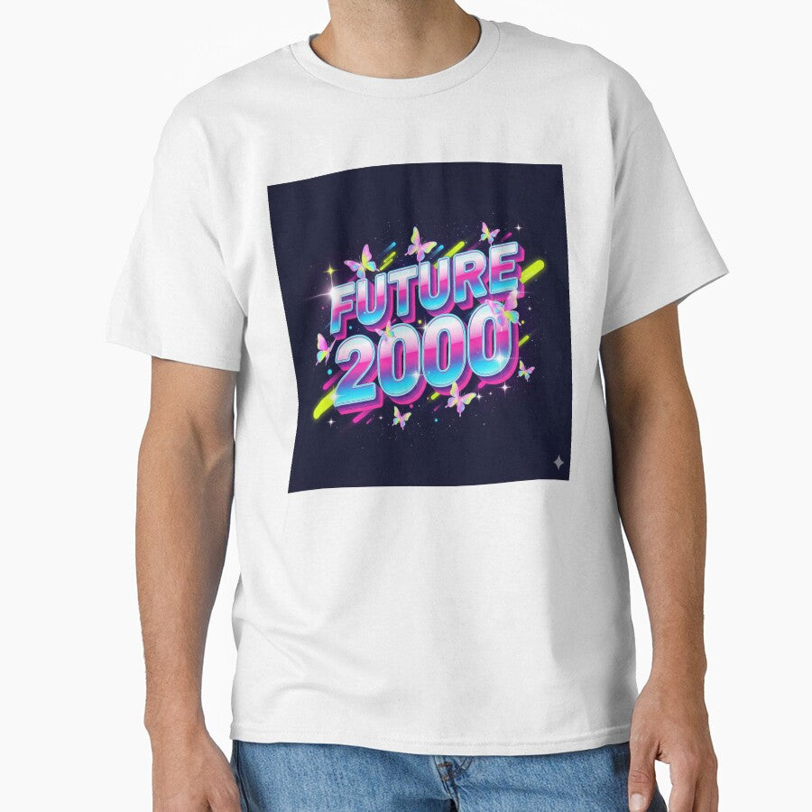 Future 2000 Neon Y2K Aesthetic – Retro Futuristic Butterfly Typography Design by R & K Fashions