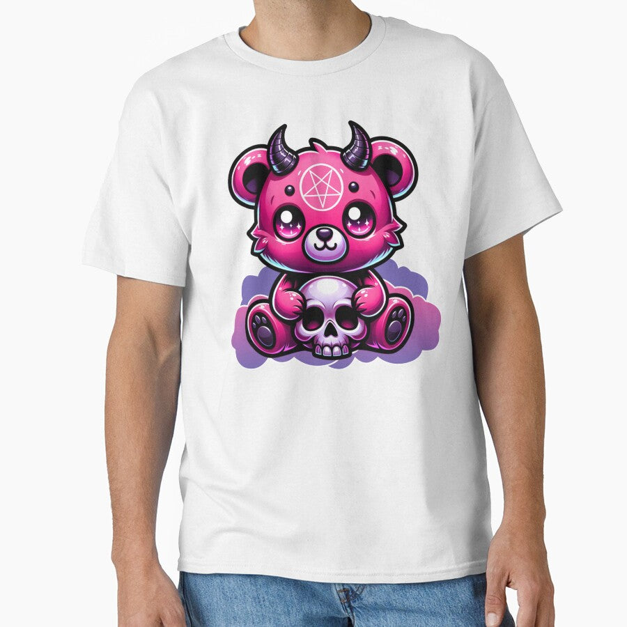 Cute Pink Goth Punk Bear w Pentagram and Skull by PetNamedPeeve