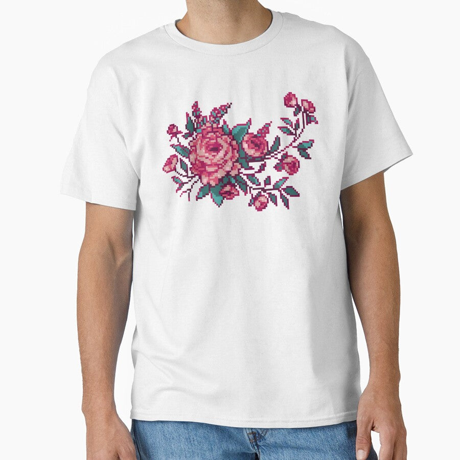 Pixel Floral Arrangement in Maroon by theCatghost