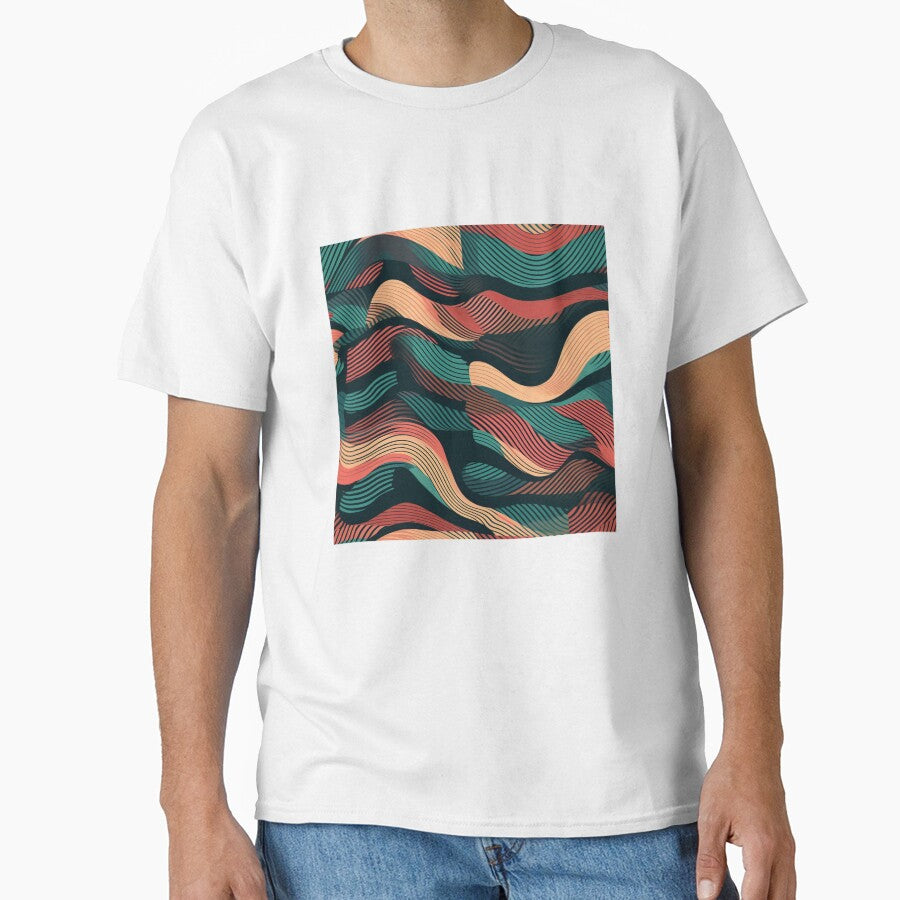 Retro Wavy Line Pattern – Vintage Abstract Flow Design in Teal and Coral by PaintbrushPlace