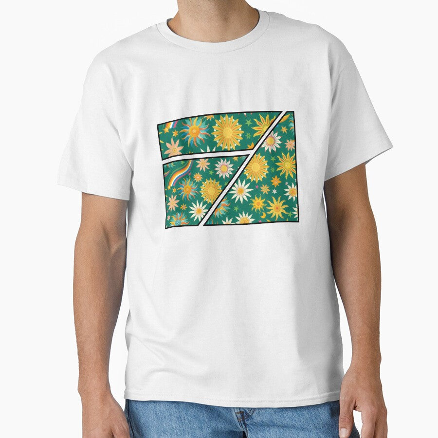 Yellow & green groovy flower & rainbow print by PrettyPinkSkies