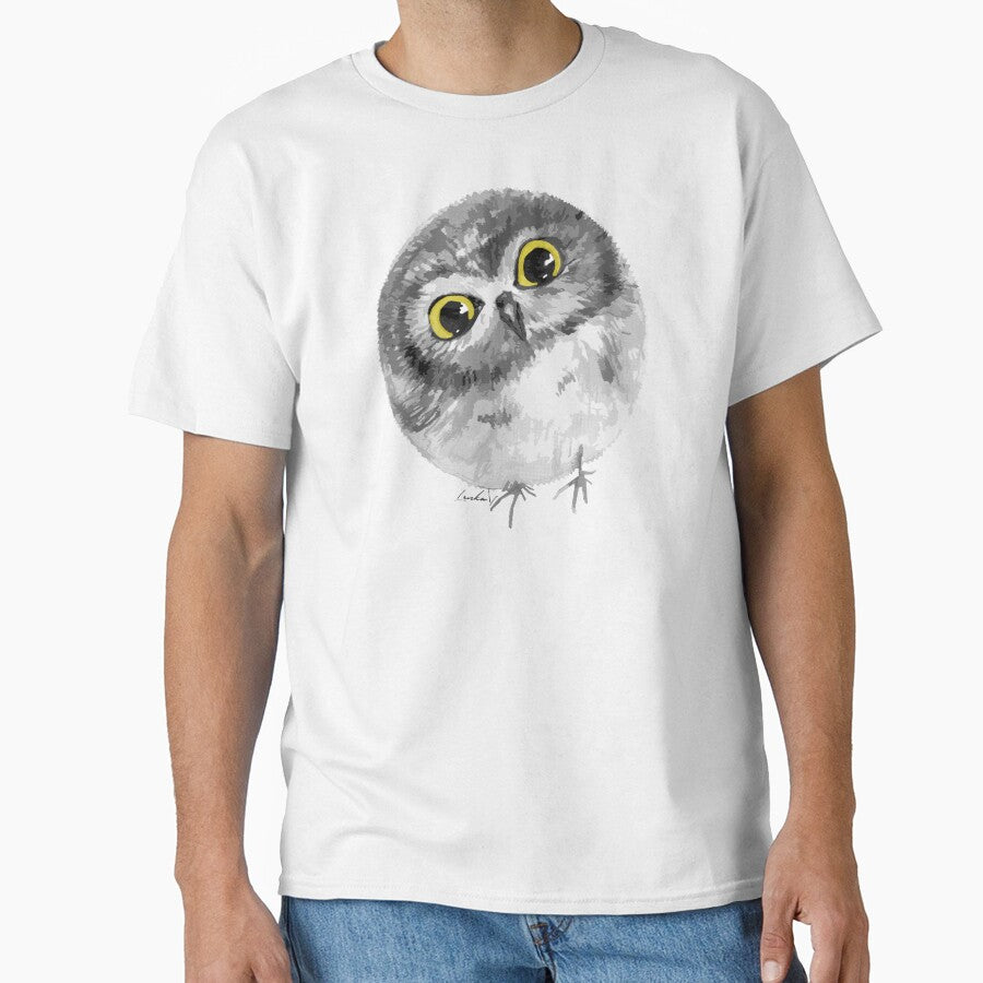 Cute Rounded Owl Pencil Drawing by Lenka Draws