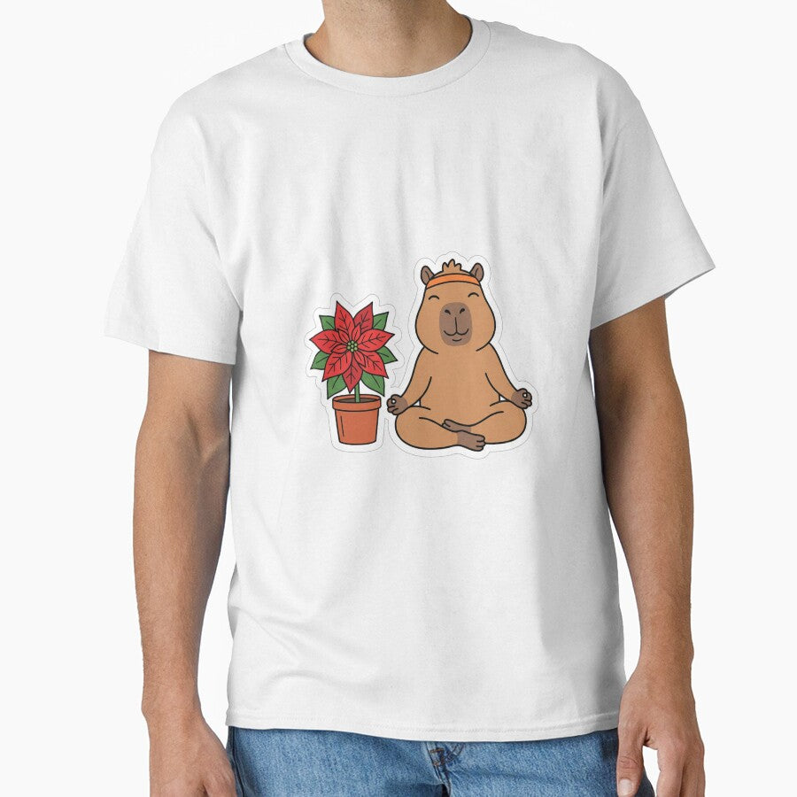Christmas Capybara Yoga Meditation Poinsettia Zen Holiday by ArtByYunus