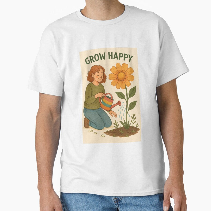 Grow Happy – Gardening Hobby Illustration Flower Plant Watering Plants by Annika Shurafa