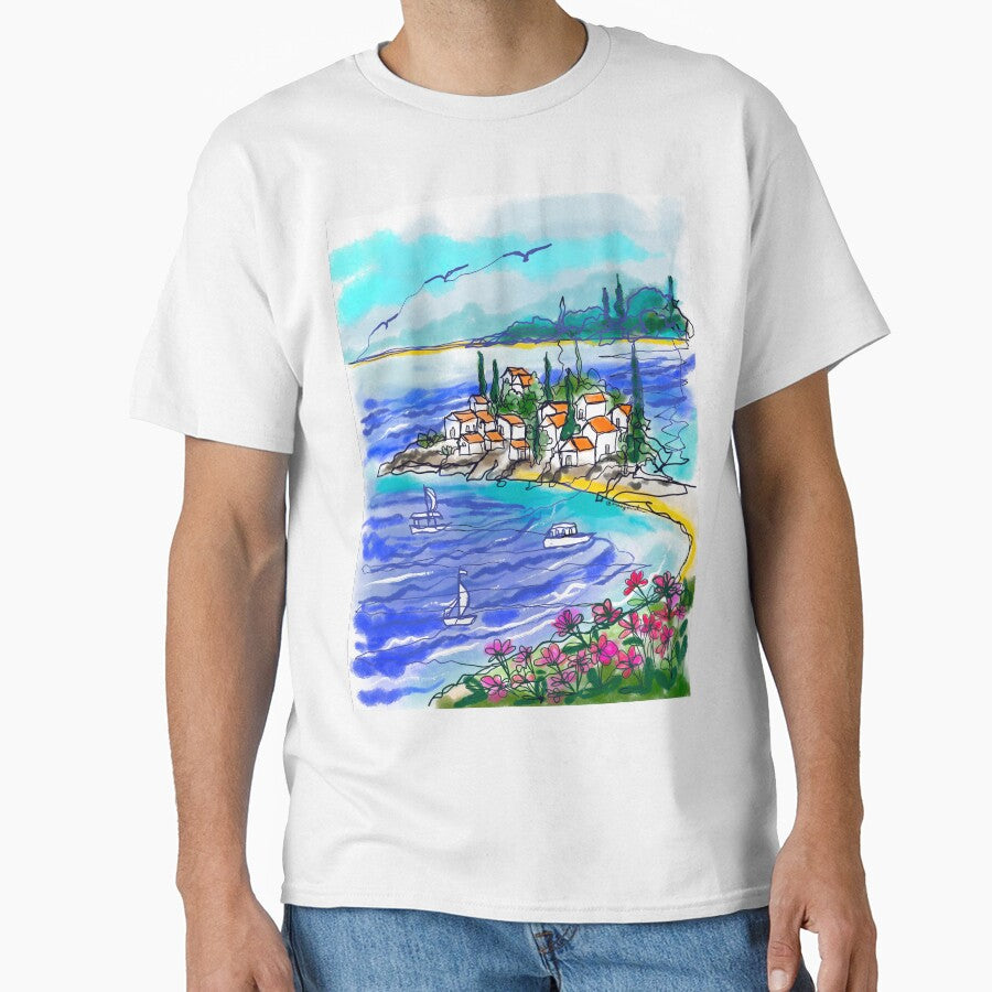 Italian riviera continuous line art sketch by orangerinka