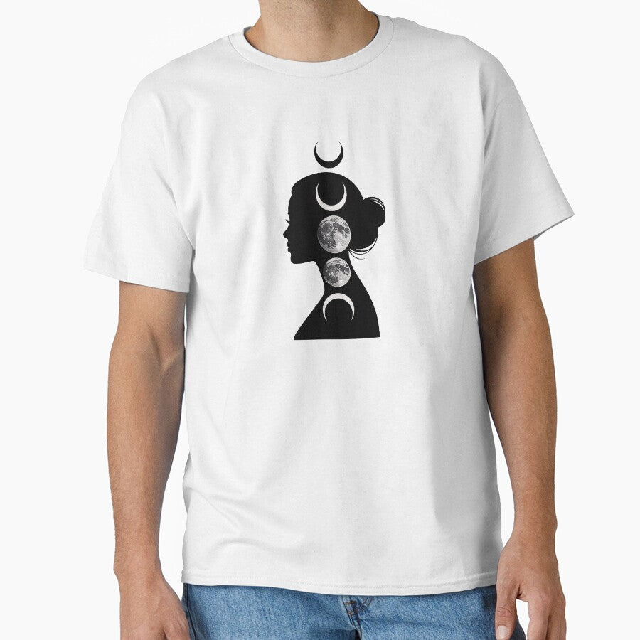 Moon Phases Woman Silhouette Minimal Mystic Art Design by Amanda's Factory