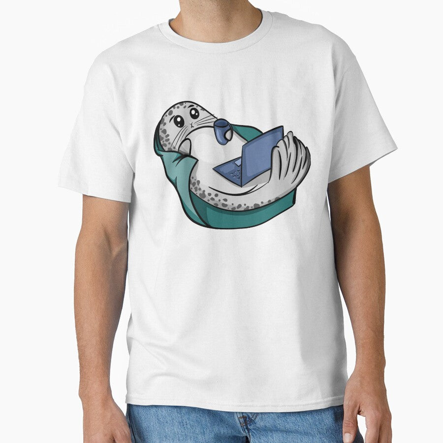 Cozy Freelancer Seal - Cute Animal Working From Home Illustration by LYAN-STORE