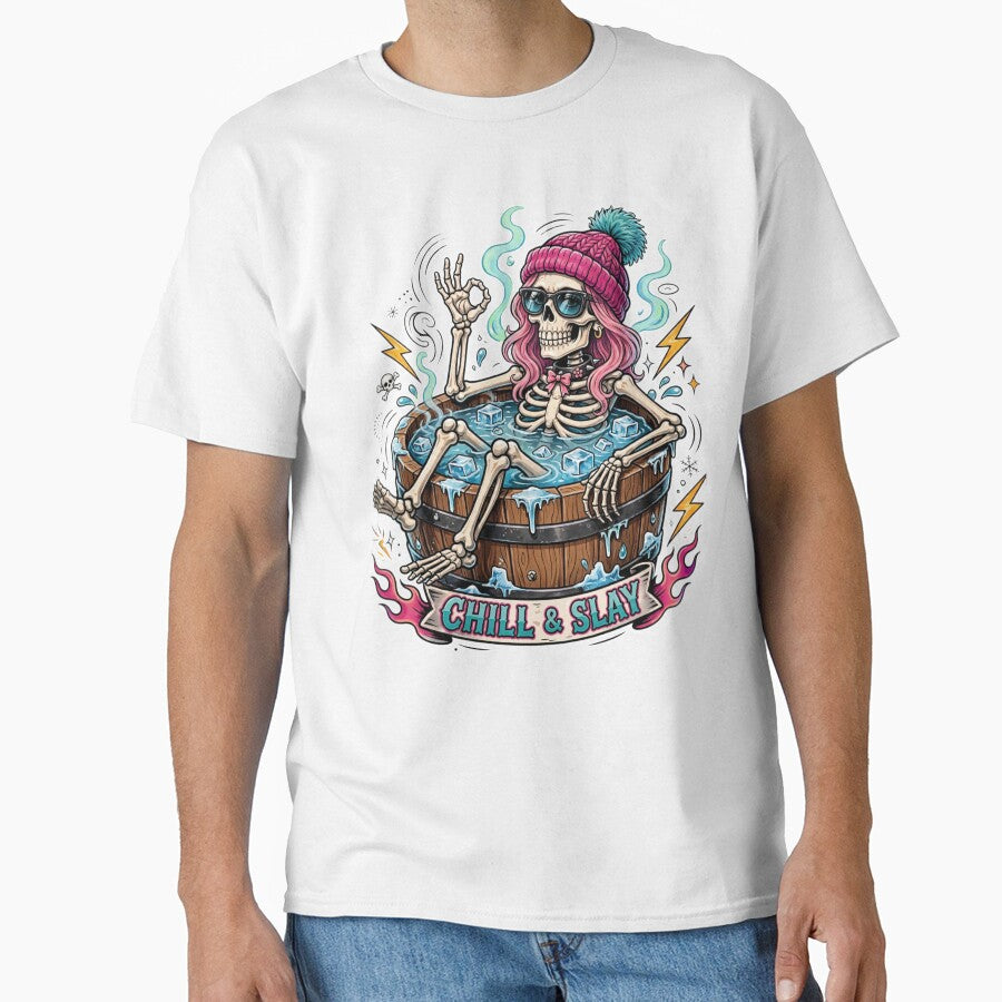 Chill And Slay - Funny Skeleton Girl Cold Plunge Ice Bath by Neurospicy Trolls