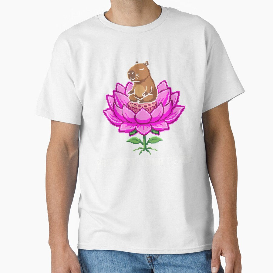 Protect Your Peace - Zen Capybara Lotus Pixel Art by artistastshirt