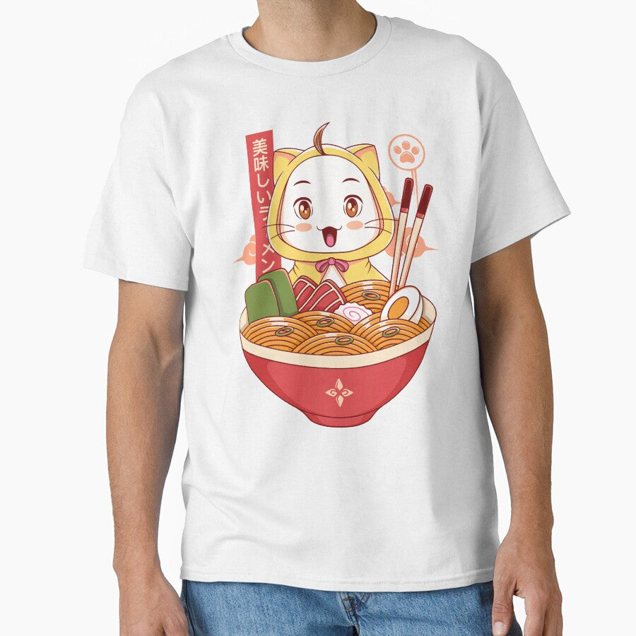 Cute White Cat Ramen by AlundrART