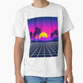 Retro 80s Synthwave Sunset – Neon Grid & Palm Trees by svarupa