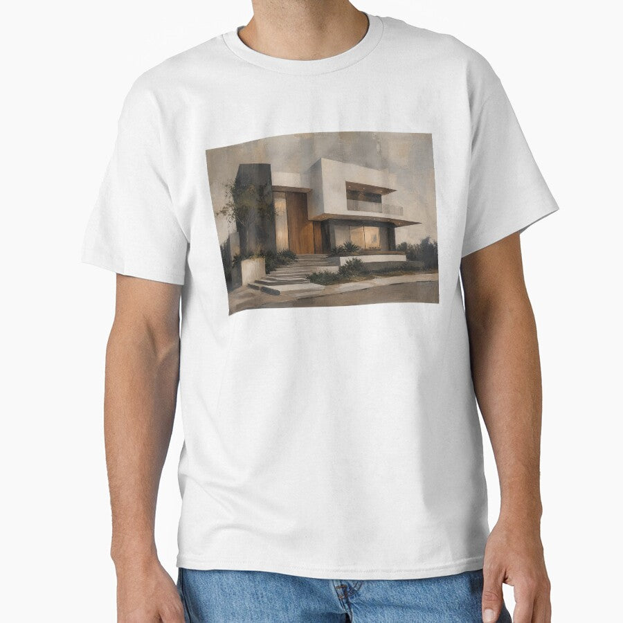Modern Minimalist House Painting – Contemporary Architecture Wall Art in Neutral Tones by DrizzyV