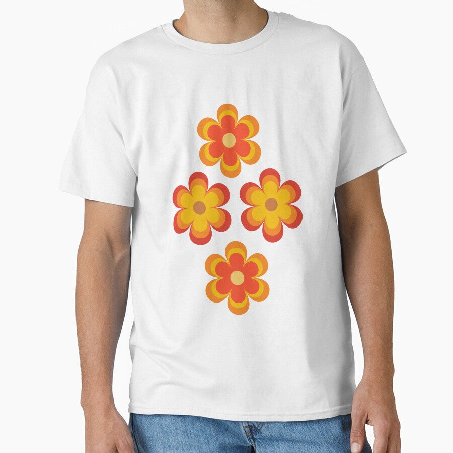 Groovy retro 60s 70s boho hippie orange and red flowers pattern by Yasminepatterns