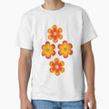 Groovy retro 60s 70s boho hippie orange and red flowers pattern by Yasminepatterns