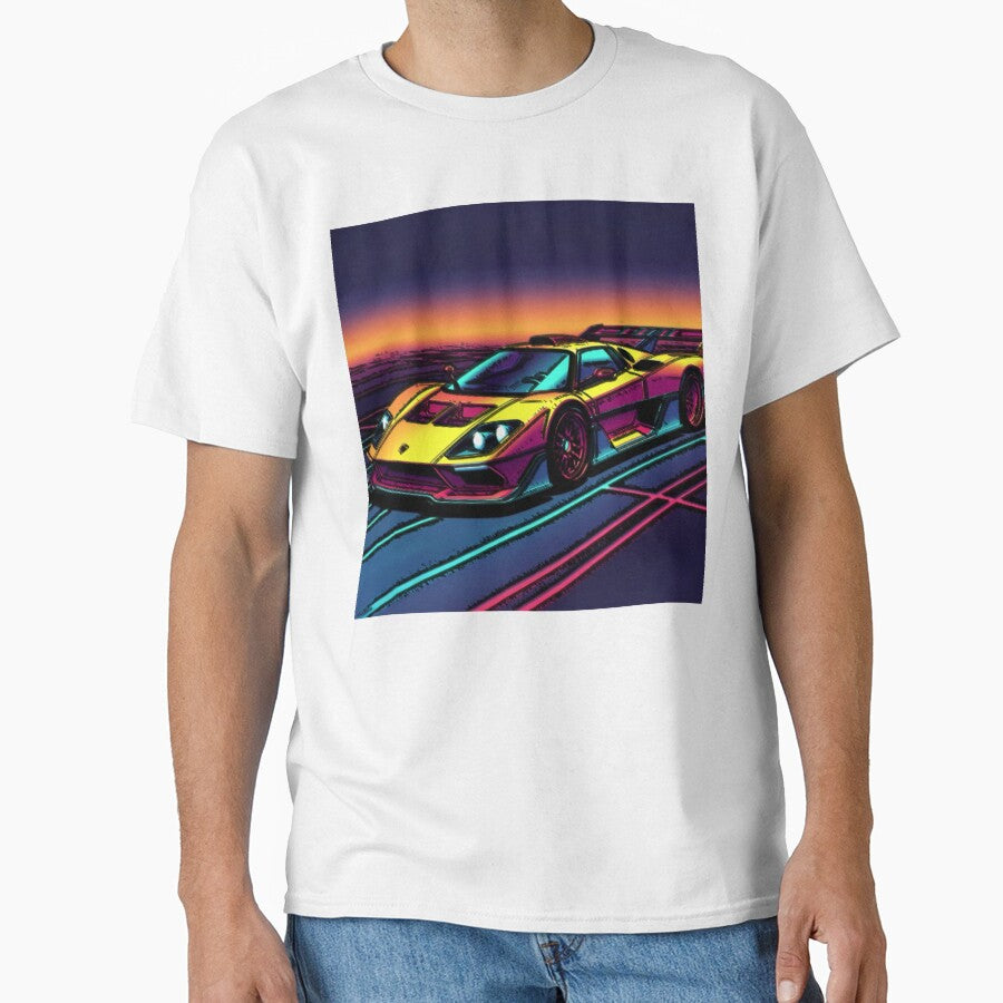 Retro Synthwave Supercar Sunset | Neon Vaporwave Sports Car | Outrun Aesthetic | Futuristic Car Wall Art by Nexus Space
