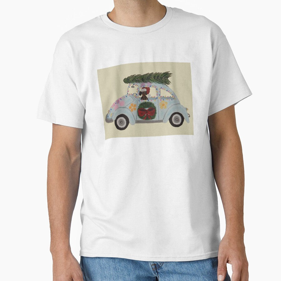 Black and Tan Dachshund in Hippie Car at Christmas by Squirreldumplings