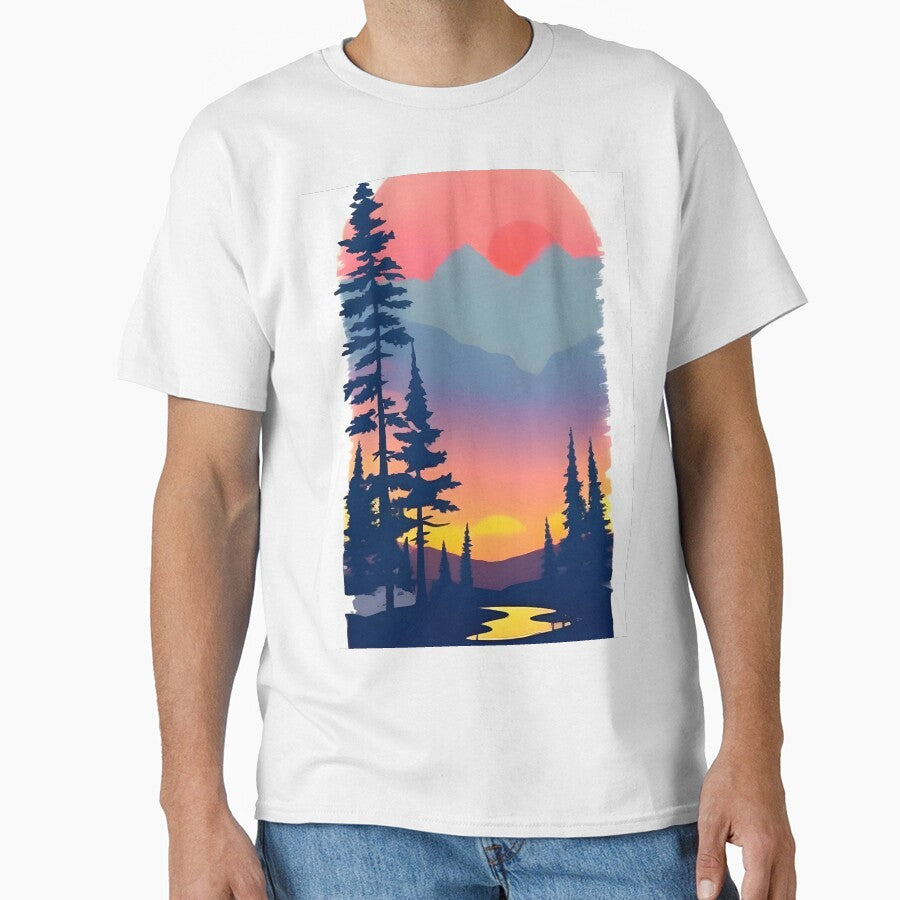 Enhance Your Space with Our Beautiful Collection of Minimalist Landscape Sunrise View and Trees Prints by supeart