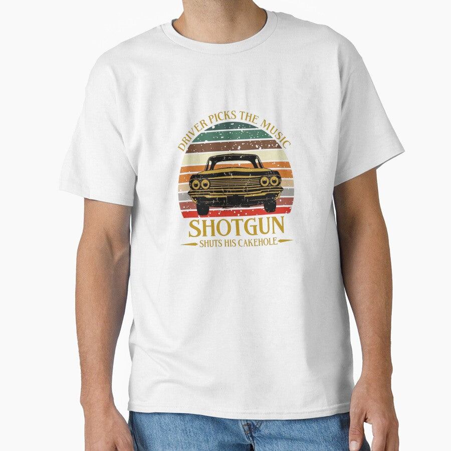 Driver Picks The Music — Funny Shotgun Car Quote Vintage Sunset Design by Colorful-Garden