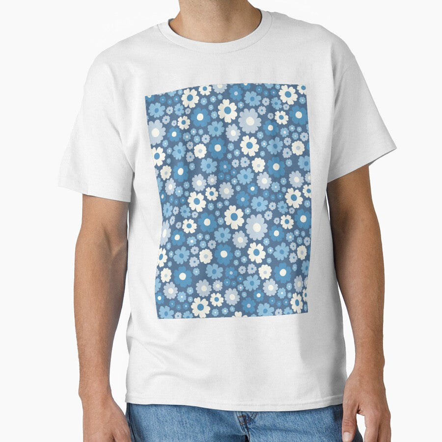 GROOVY RETRO FLOWER POWER GIRLY 70S AND 60S STYLE BLUE by blomastudios