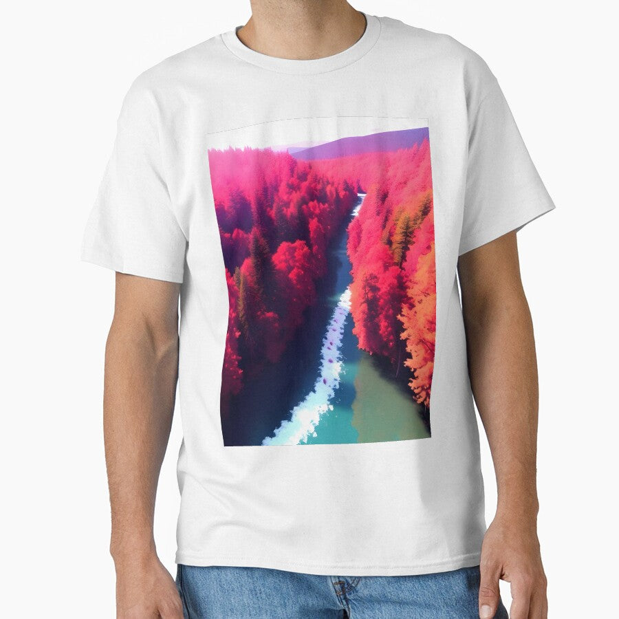 Red Forest & River View Landscape Art by supeart