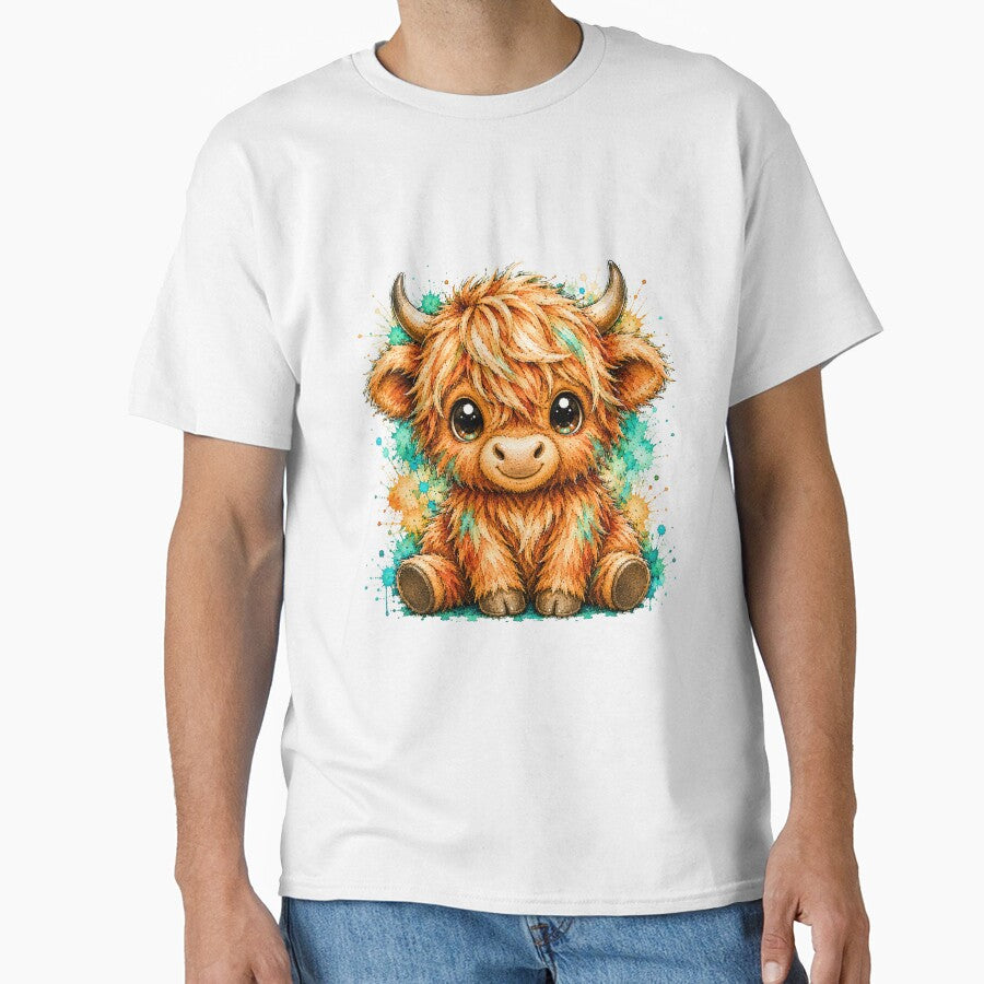 Kawaii Highland Cow Watercolor Art – Cute Farm Animal Illustration by ColorSplash123