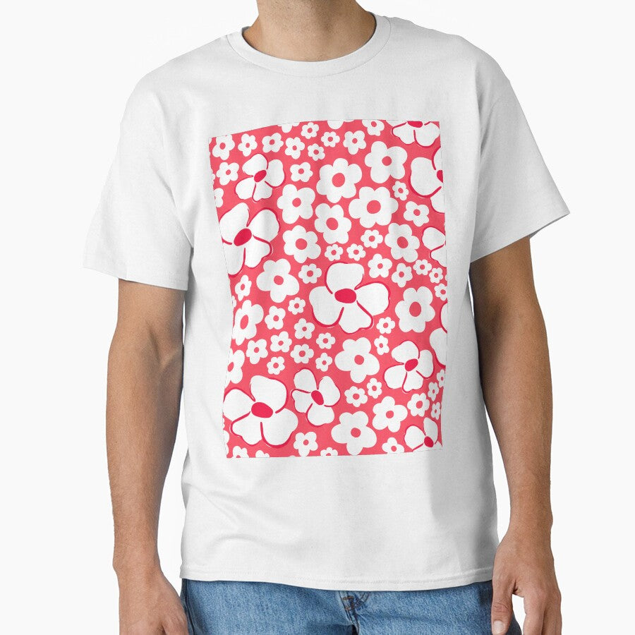 big cute florals bright red danish style flowers super retro groovy 60s 70s era by blomastudios