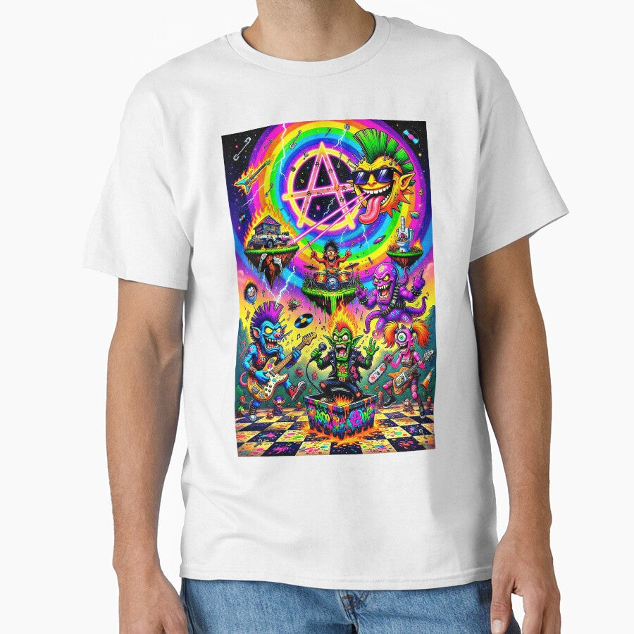 Psychedelic Punk Rock Chaos - Mohawk Monsters Anarchy Symbol Guitar Shredders by David Brookes Digital