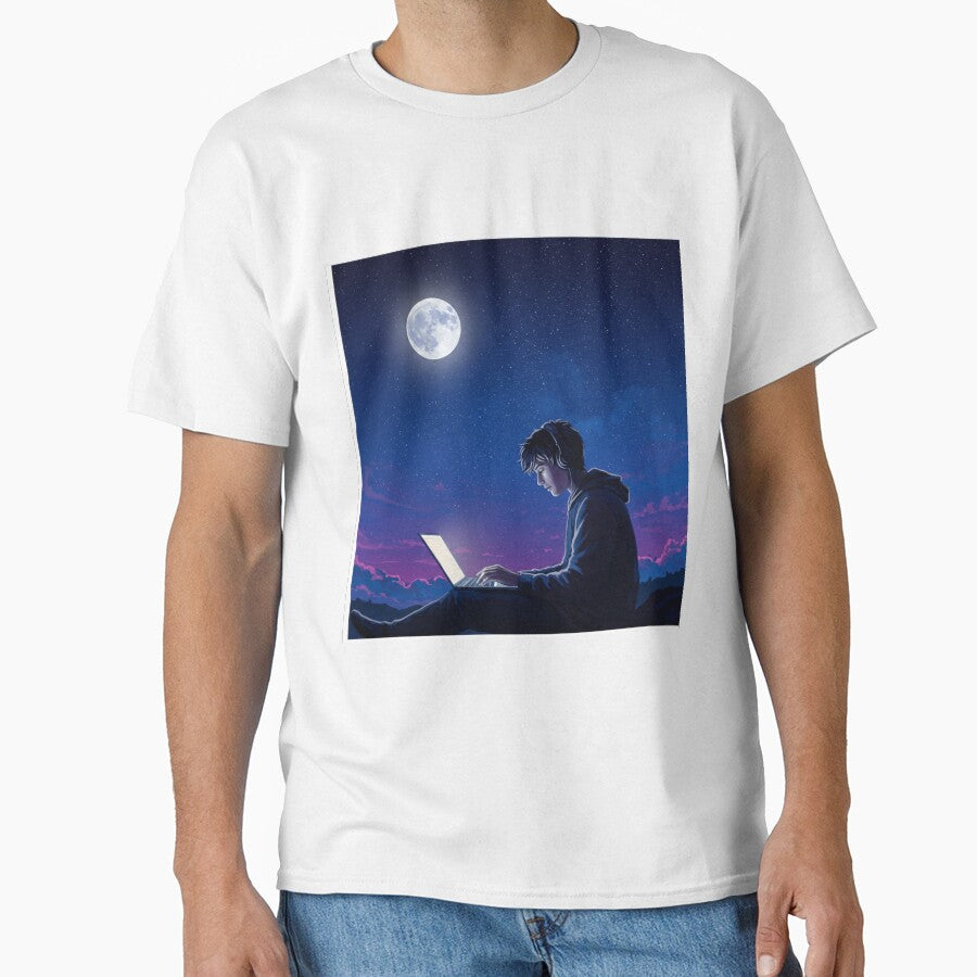 Night Owl Remote Worker – Dreamy Digital Painting Wall Art Poster by BoldPrints4