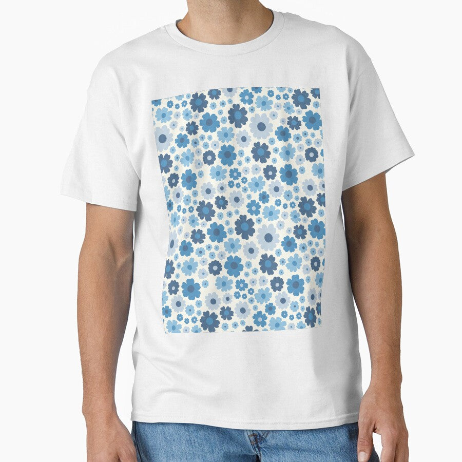 GROOVY RETRO FLOWER POWER GIRLY 70S AND 60S STYLE BLUE AND CREAM by blomastudios