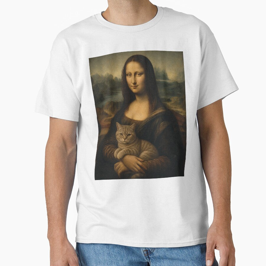 Mona Lisa And Tabby Cat Friend - Funny Classical Painting Parody by merchxwear