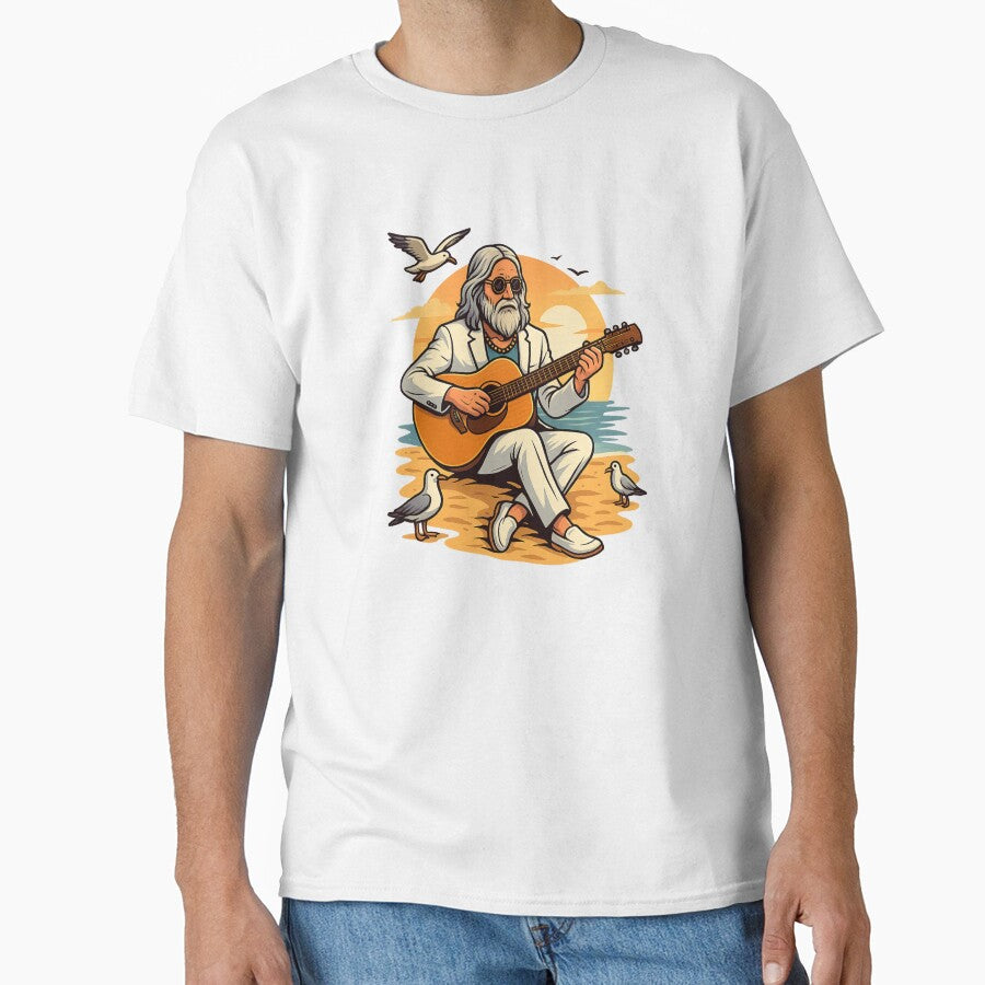 Elderly White Hippie Beach Guitarist – Chill Sunset Music Design by Lunaria Arts