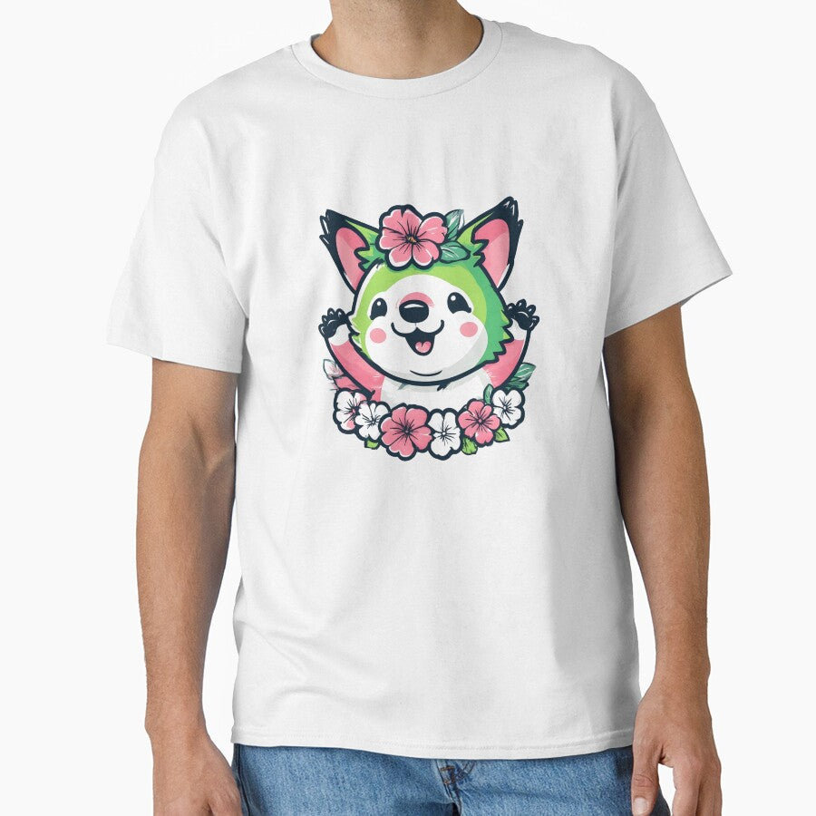 Cute Kawaii Quokka with Flower Lei Waving T-Shirt – Happy Smiles Are Contagious Design by Eytha